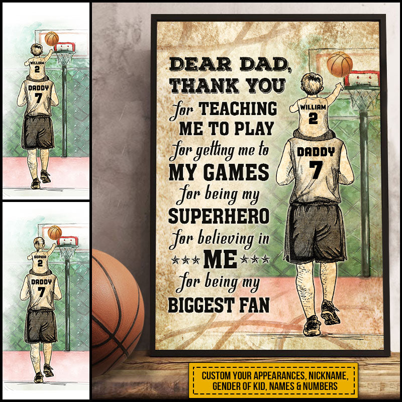 Personalized Basketball Dad And Child Thank You Custom Poster