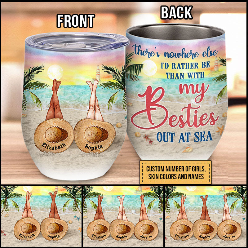 Personalized Beach Bestie Out At Sea Custom Wine Tumbler