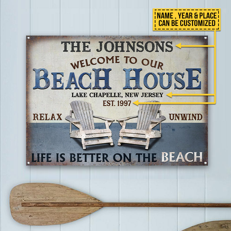 Personalized Beach House Life Is Better Custom Classic Metal Signs