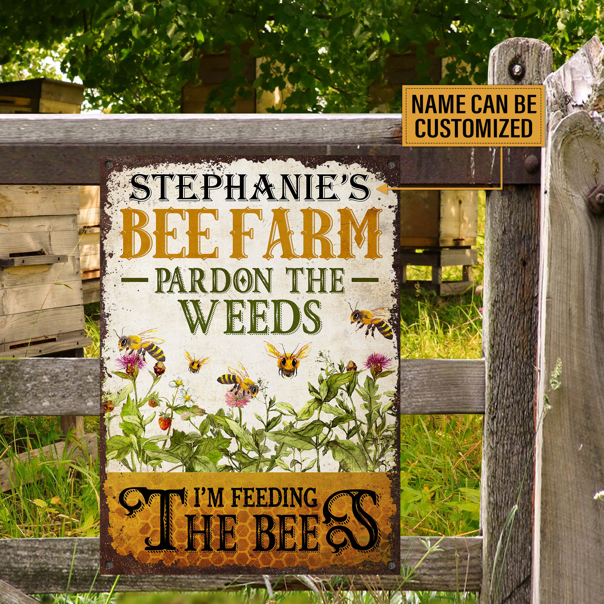 Personalized Bee Farm Feeding The Bee Customized Classic Metal Signs