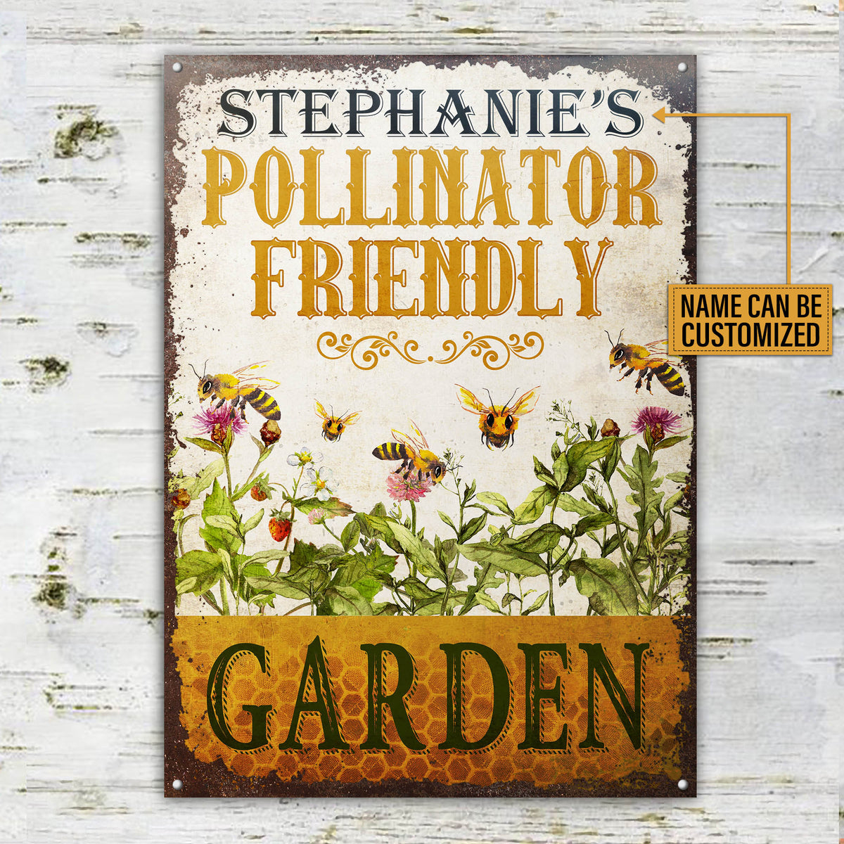 Personalized Bee Pollinator Friendly Customized Classic Metal Signs 