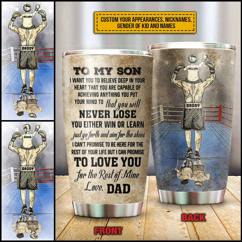 Personalized Boxing Dad And Child Never Lose Custom Kids Custom Tumbler