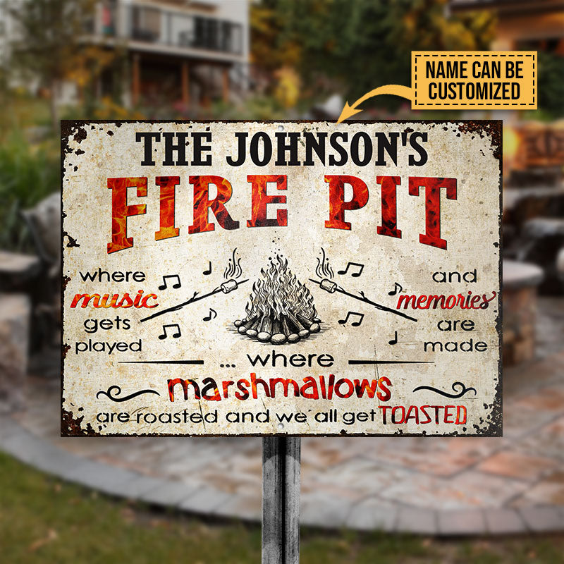 Personalized Camping Fire Pit Get Toasted Horizontal Custom Classic Metal Signs