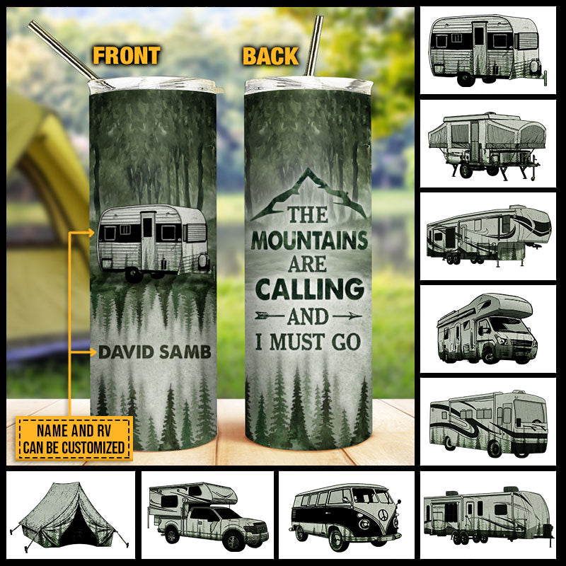 Personalized Camping Forest The Mountains Are Calling Custom Skinny Tumbler