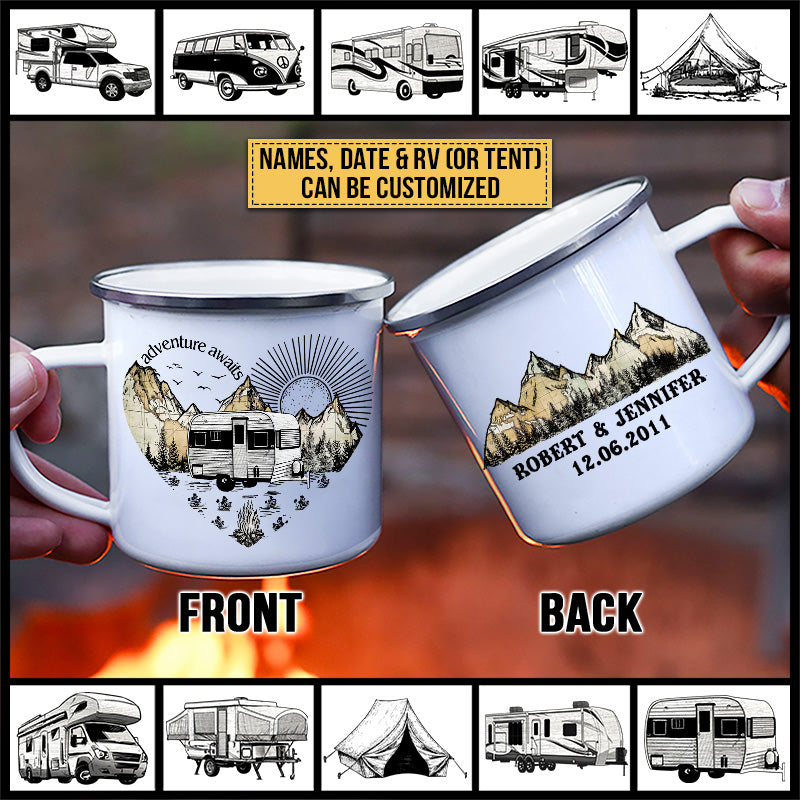 Personalized Camping Heart Adventure Await Customized Campfire Mug