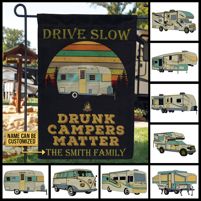 Personalized Camping RV Retro Sun Drunk Camper Customized Flag