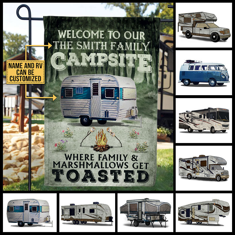 Personalized Camping Where Friends & Marshmallows Custom RV Customized Flag