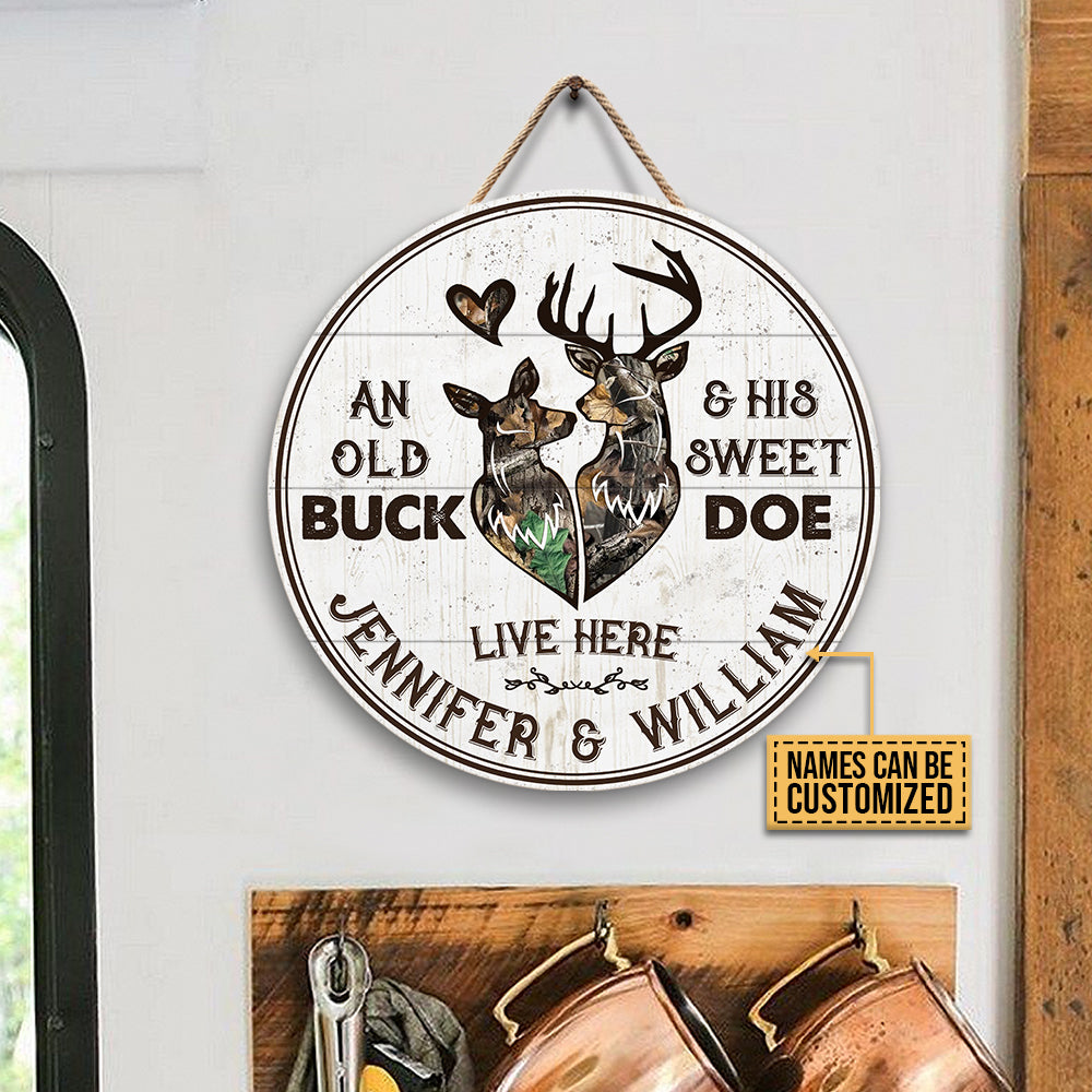 Personalized Deer Old Buck Sweet Doe Live Here Customized Wood Circle Sign