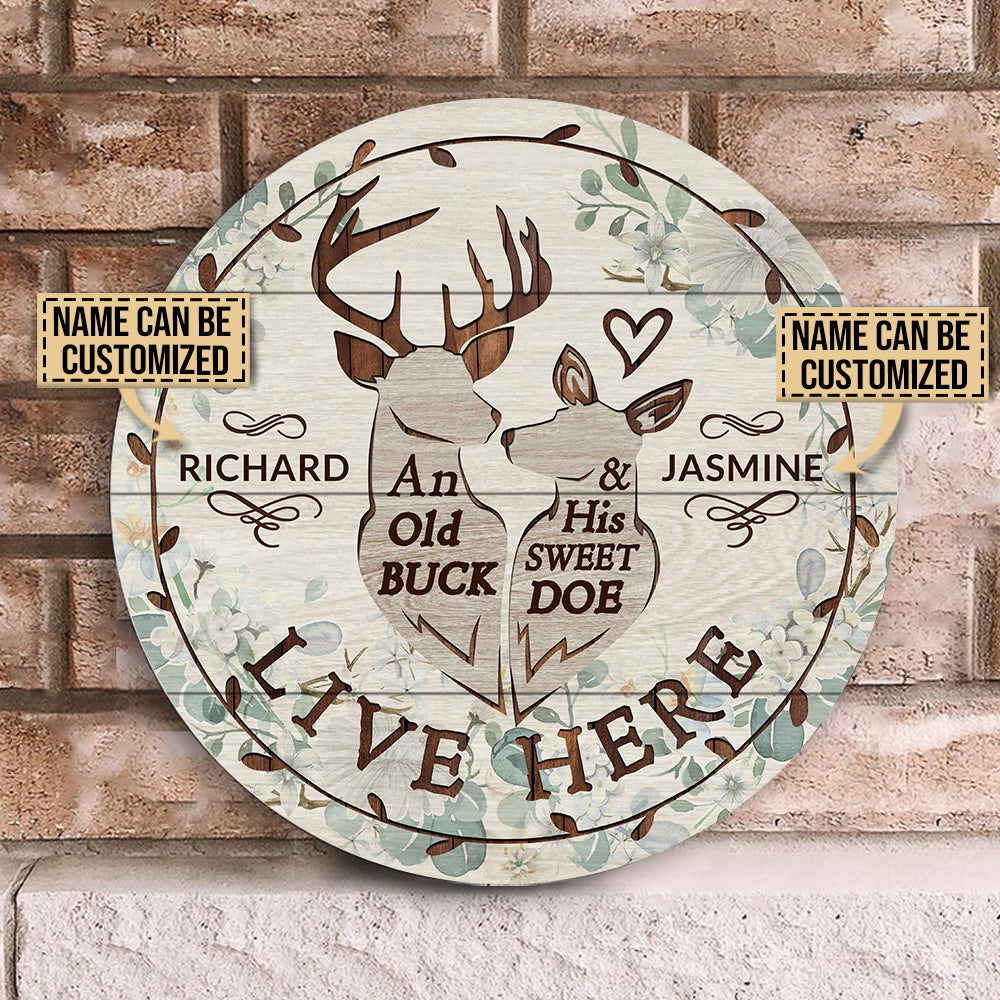 Personalized Deer An Old Buck And His Sweet Doe Customized Wood Circle Sign
