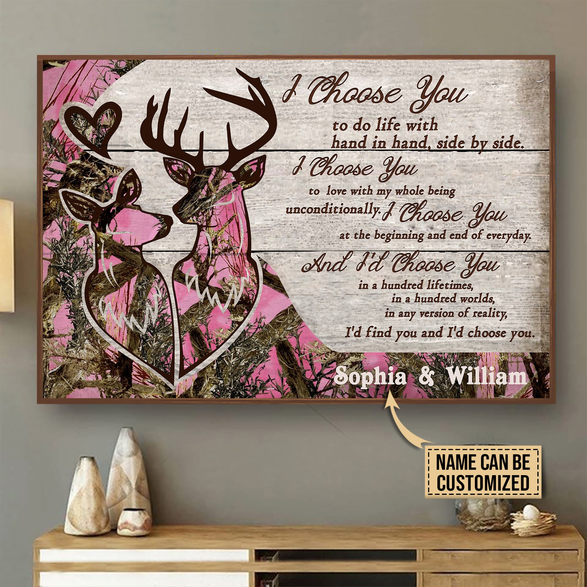 Personalized Deer Pink Camo I Choose You Poster
