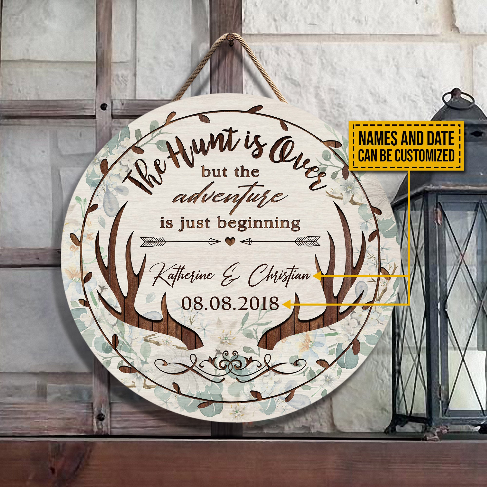Personalized Deer The Hunt Is Over Customized Wood Circle Sign