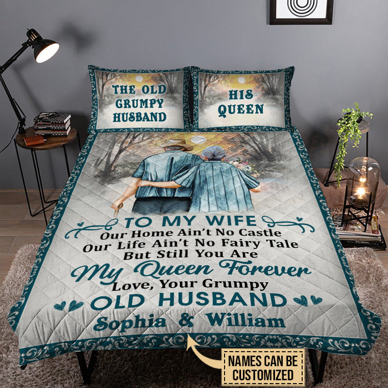Personalized Family Old Couple Our Home Ain't No Castle Customized Quilt Bedding
