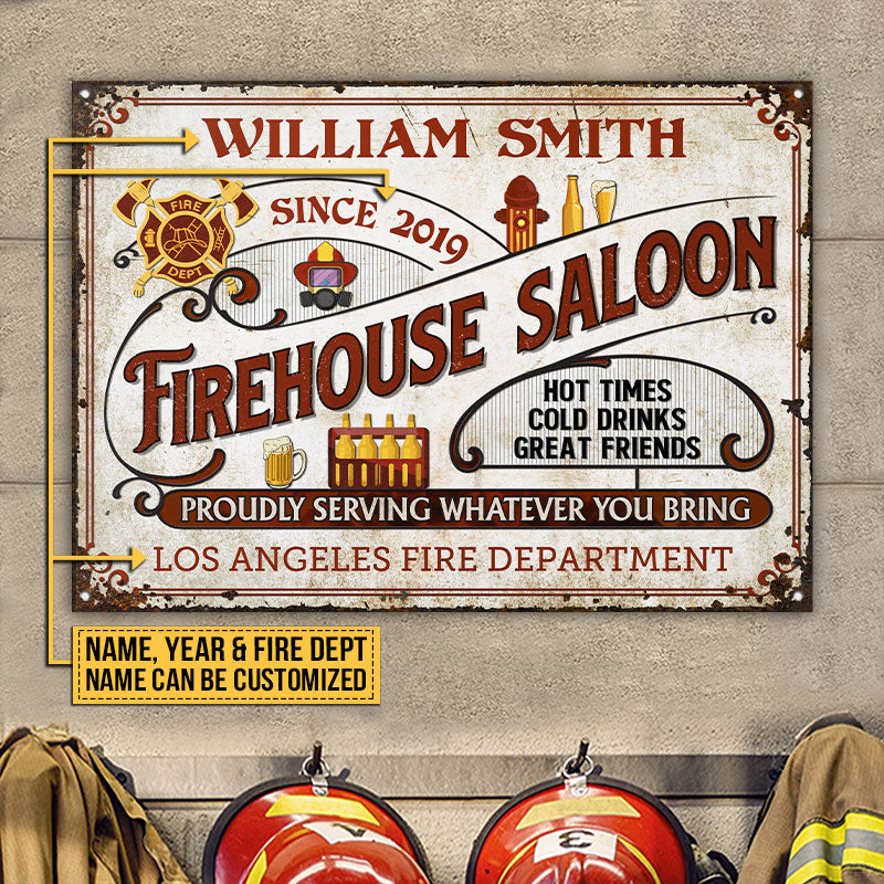 Personalized Firefighter Red Firehouse Saloon Custom Classic Metal Signs