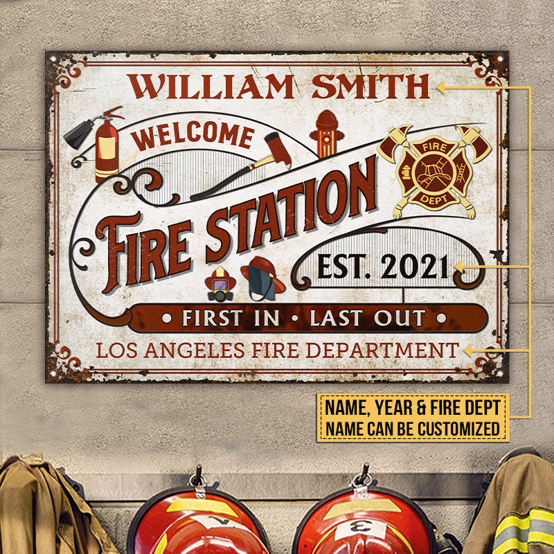 Personalized Firefighter Red Welcome Fire Station Custom Classic Metal Signs