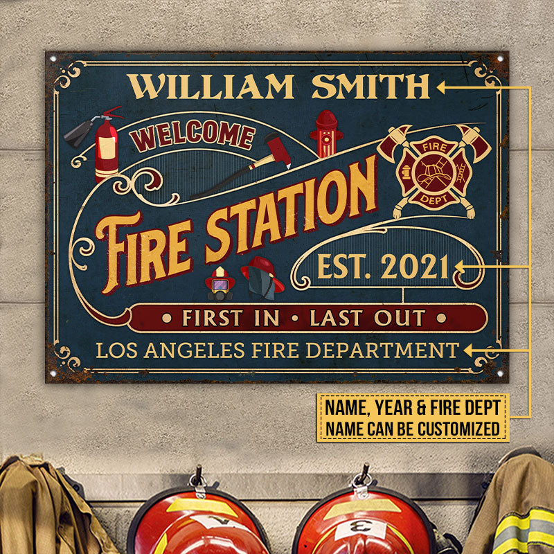 Personalized Firefighter Welcome Fire Station Custom Classic Metal Signs