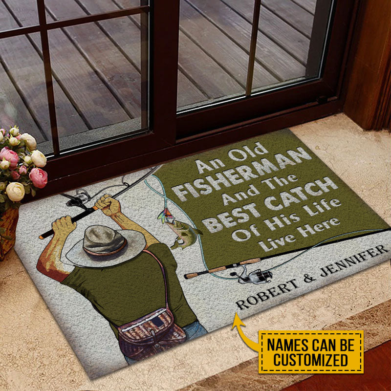 Personalized Fishing Old Couple Live Here Customized Doormat