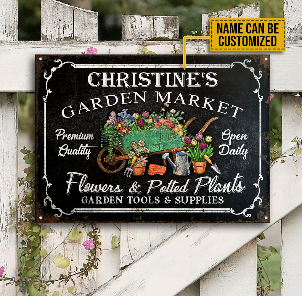 Personalized Garden Market Flowers And Potting Plants Black Customized Classic Metal Signs