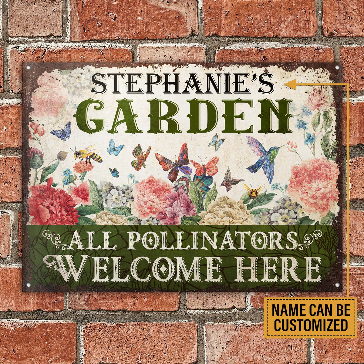 Personalized Garden Pollinators Welcome Here Customized Classic Metal ...