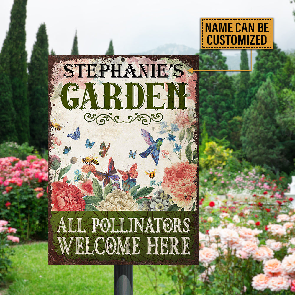 Personalized Garden Pollinators Welcome Customized Classic Metal Signs