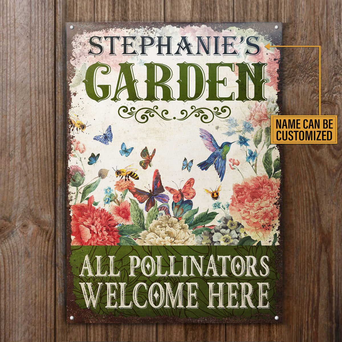 Personalized Garden Pollinators Welcome Customized Classic Metal Signs ...