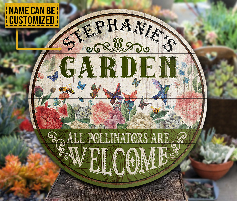 Personalized Garden Pollinators Welcome Customized Wood Circle Sign