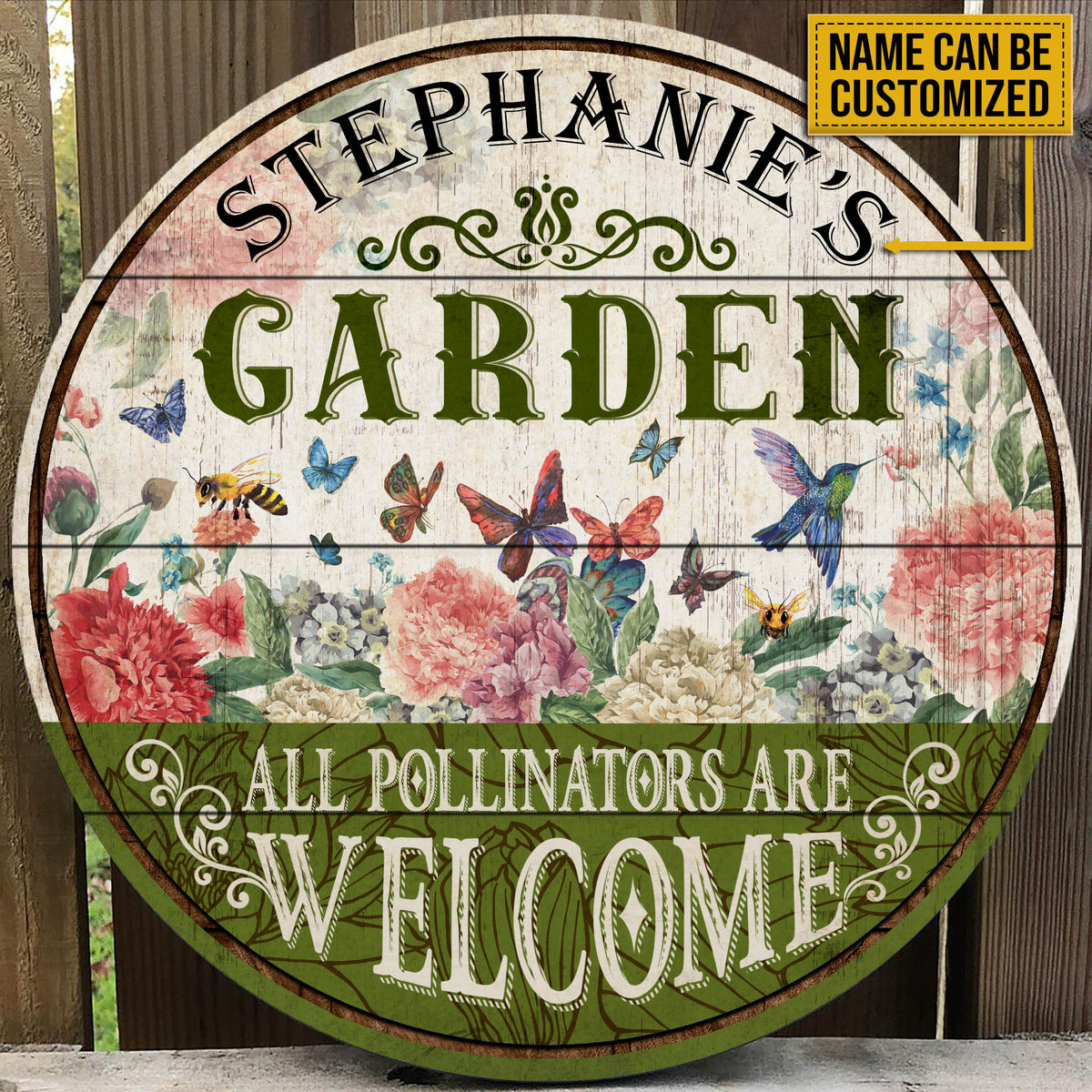 Personalized Garden Pollinators Welcome Customized Wood Circle Sign ...