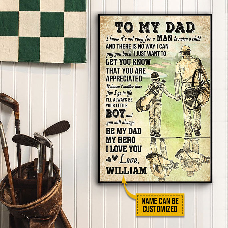 Personalized Golf Dad And Son My Dad My Hero Customized Poster