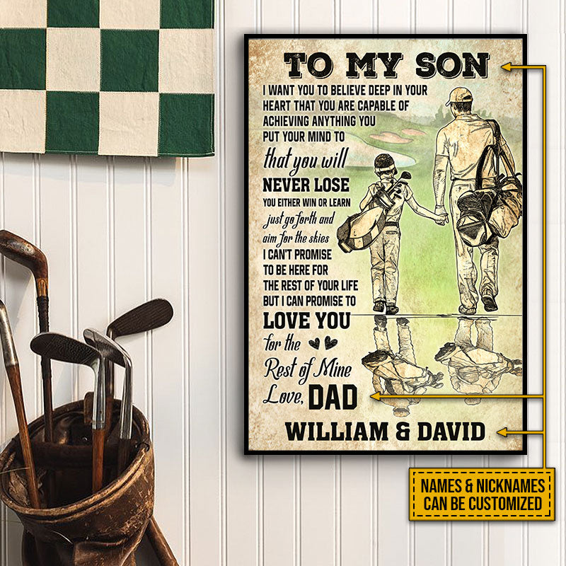 Personalized Golf Dad And Son Never Lose Customized Poster