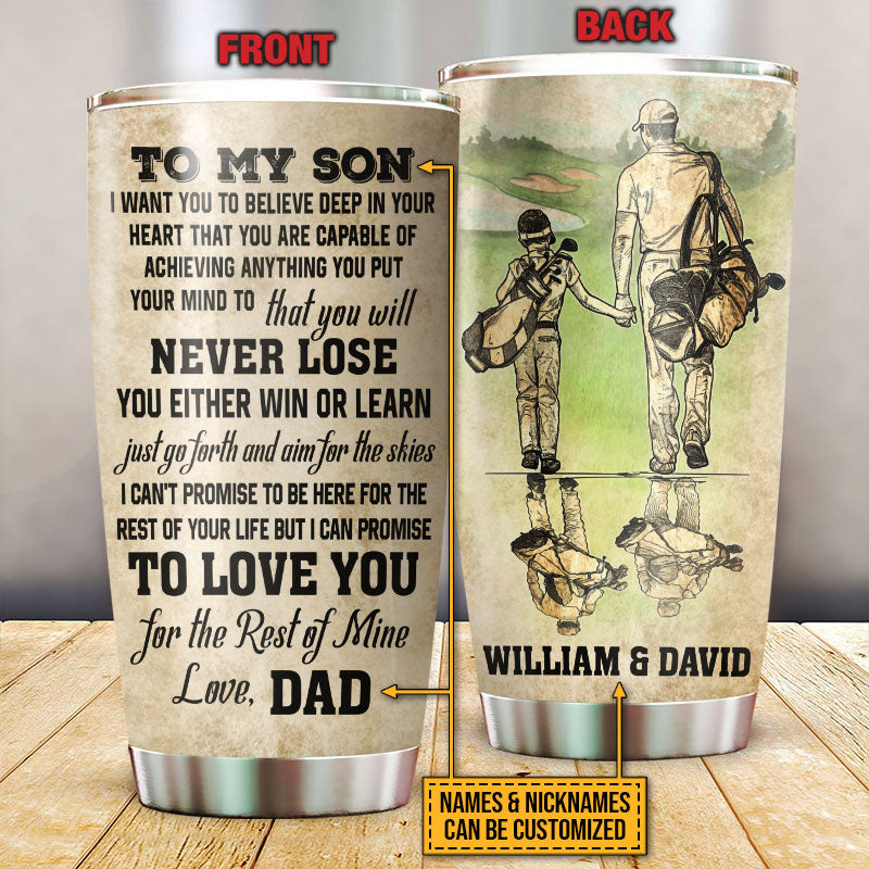 Personalized Golf Dad And Son Never Lose Customized Tumbler