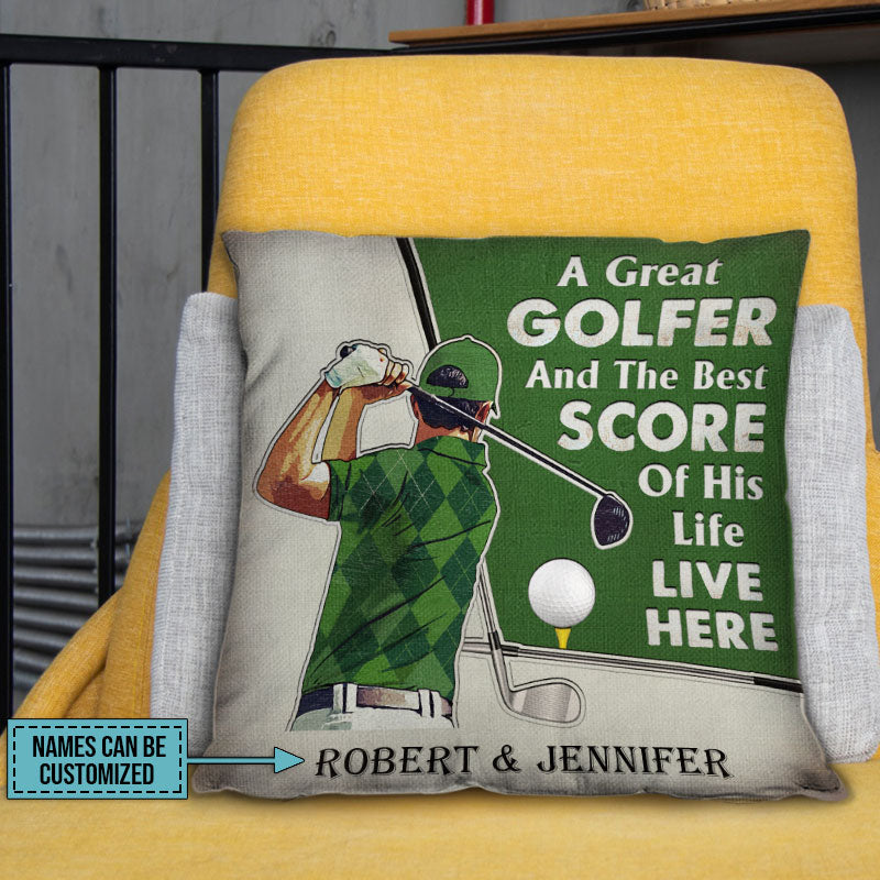 Personalized Golf Green Couple Golfer Best Score Live Customized Pillow