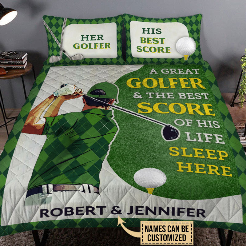 Personalized Golf Green Couple Golfer Best Score Live Customized Quilt Bedding
