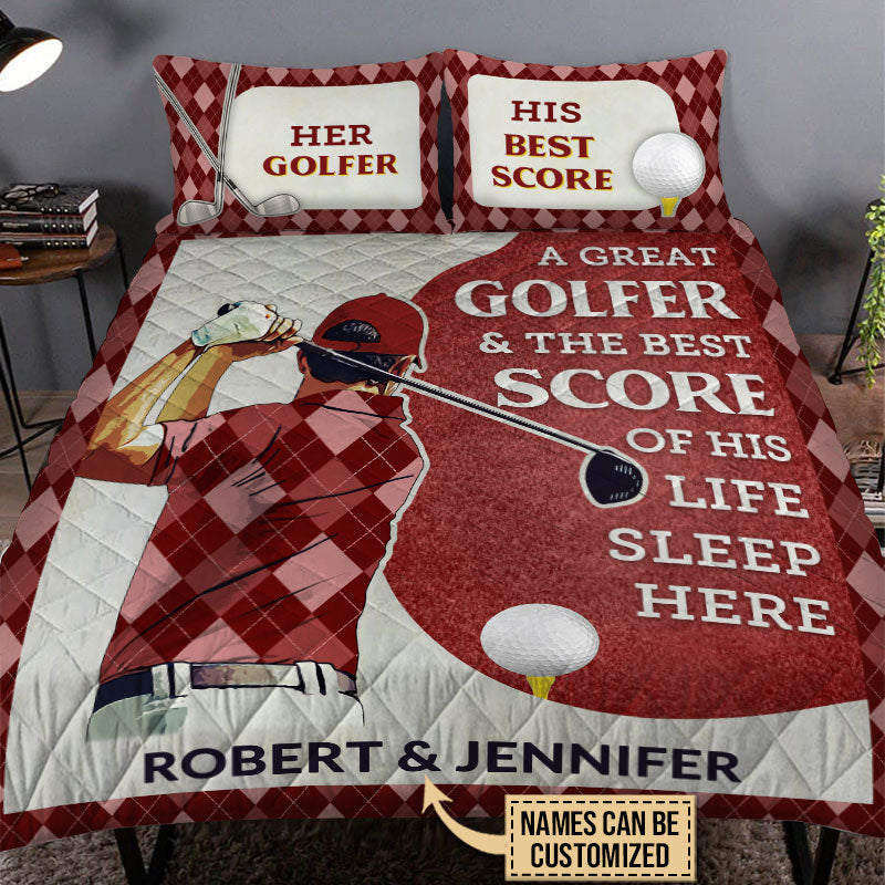 Personalized Golf Red Couple Golfer Best Score Live Customized Quilt Bedding