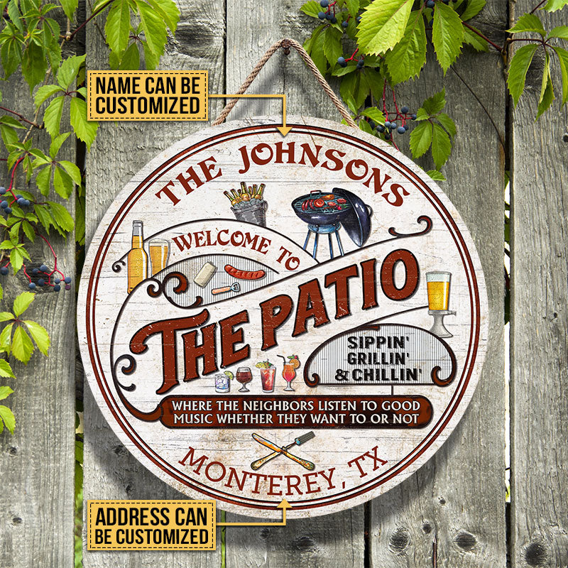 Personalized Patio Grilling Red Listen To The Good Music Sippin Custom Wood Circle Sign