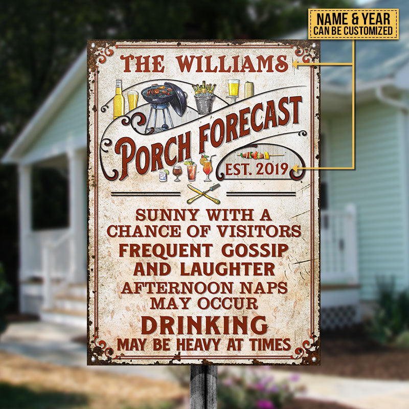 Personalized Porch Forecast Sunny With A Chance Vertical Custom Classic Metal Signs