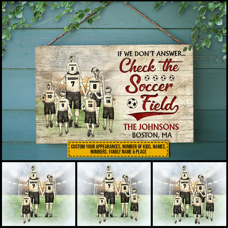 Personalized Soccer Family Check The Soccer Field Custom Wood Rectangle Sign