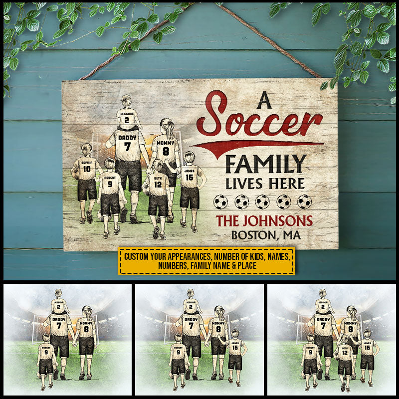 Personalized Soccer Family Lives Here Custom Wood Rectangle Sign