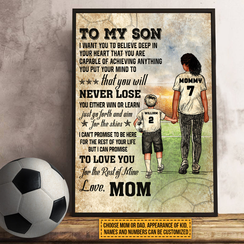 Customize My Son Football Player Never Lose Vertical Posters Motivation  Wall Art Poster Meaningful Gift From Mom Dad - Godoprint