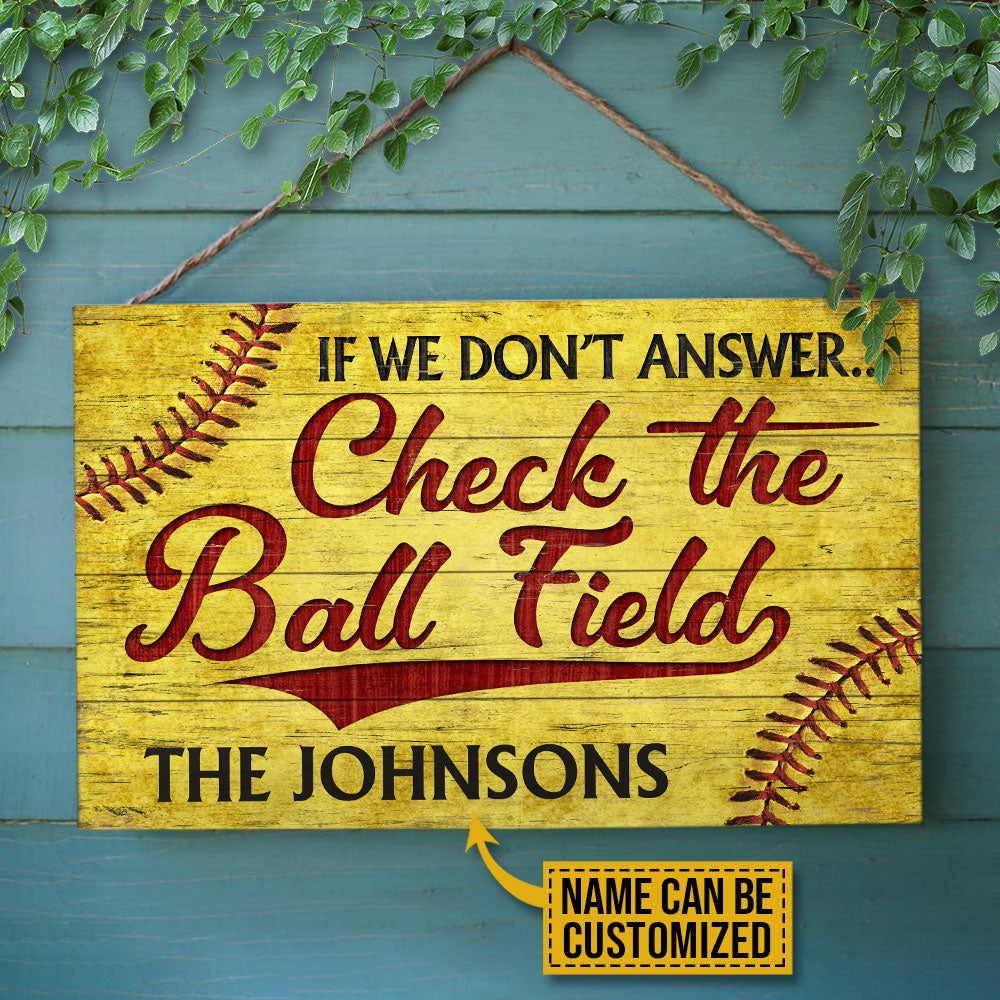 Personalized Softball Check The Ball Field Customized Wood Rectangle Sign
