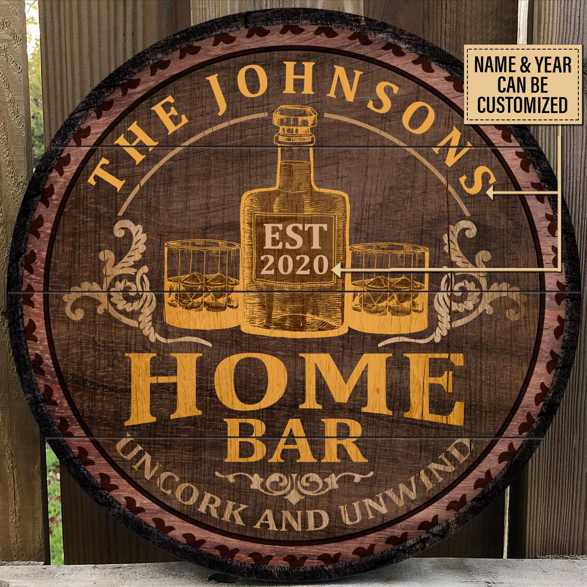 Personalized Wine Home Bar Customized Wood Circle Sign - Wander Prints™