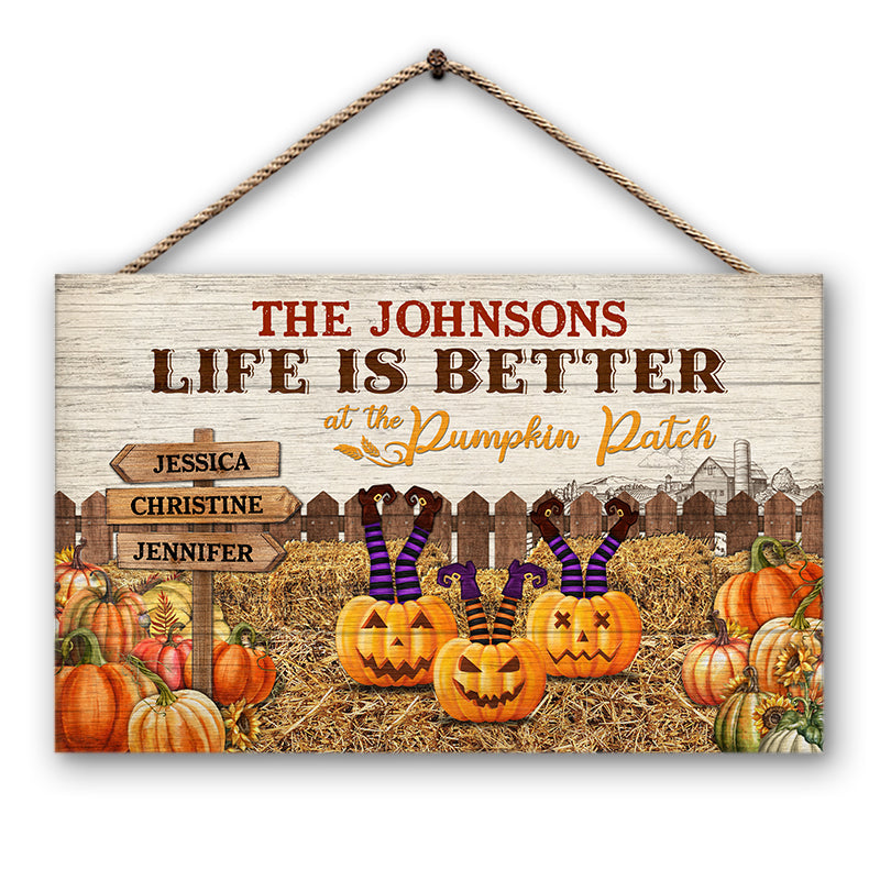 Personalized Witch Pumpkin Patch Life Is Better Custom Wood Rectangle Sign, Fall Pumpkin Decor