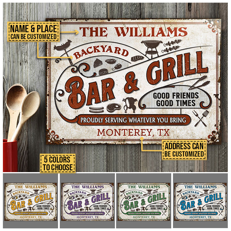 Personalized Grilling Proudly Serving Color Customized Classic Metal Signs