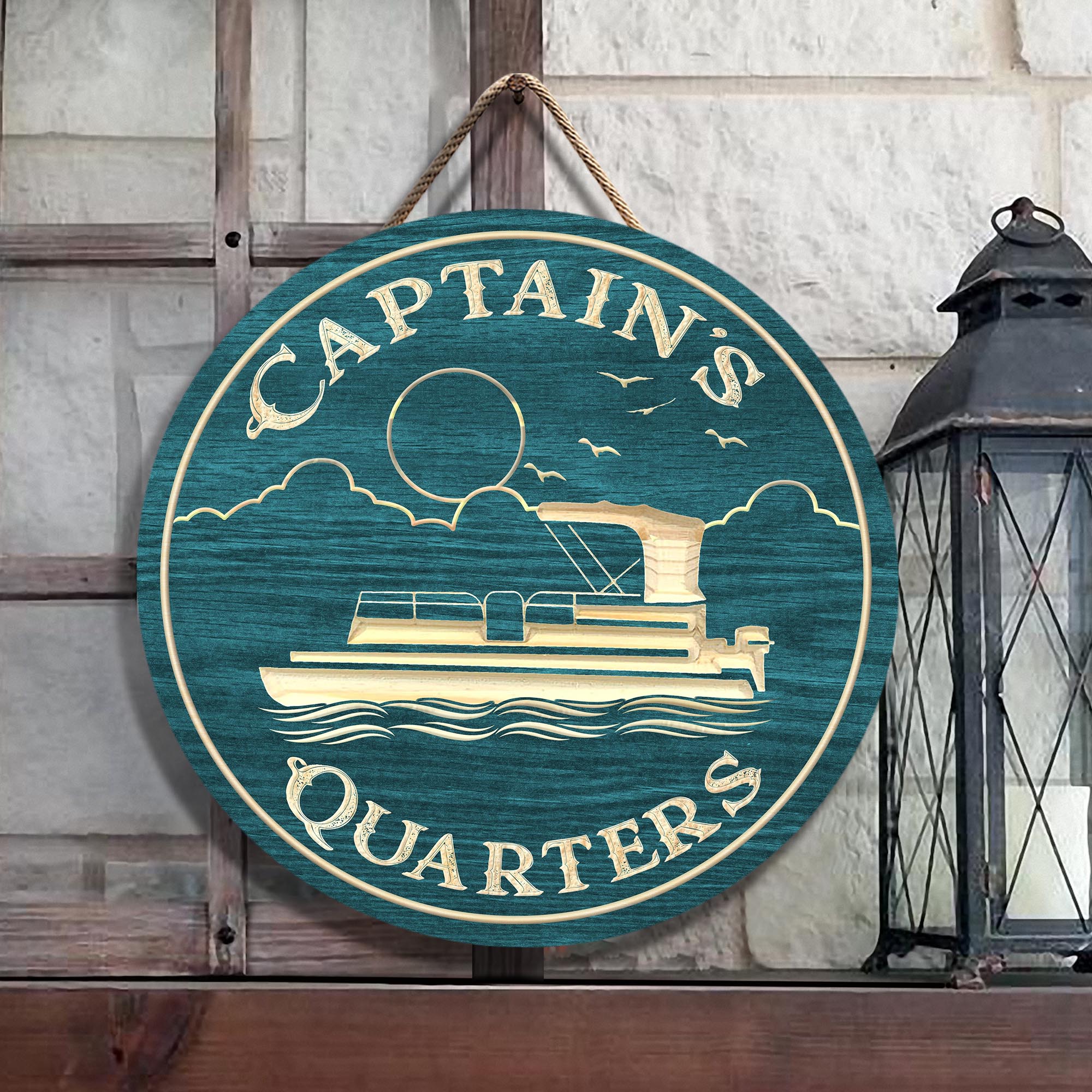 Pontoon Captain's Quarters Customized Wood Circle Sign