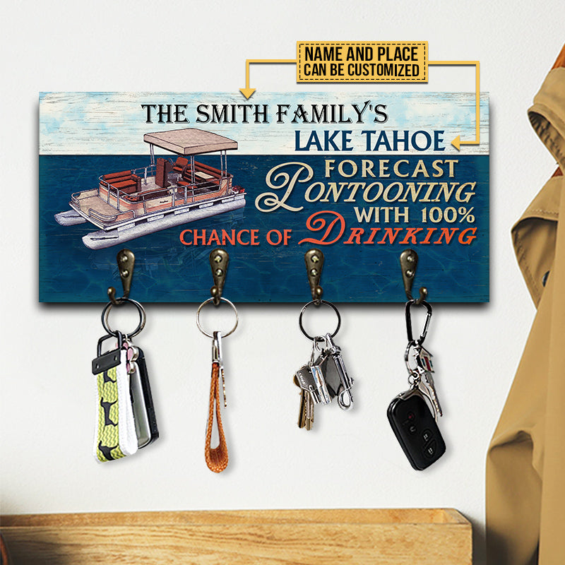 Pontoon Family Lake River Forecast Drinking Personalized Custom Wood Key Holder