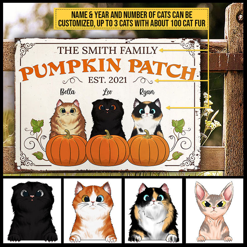 Pumpkin Patch Family, Cat Lover Gift, Fall Decor, Custom Classic Metal Signs