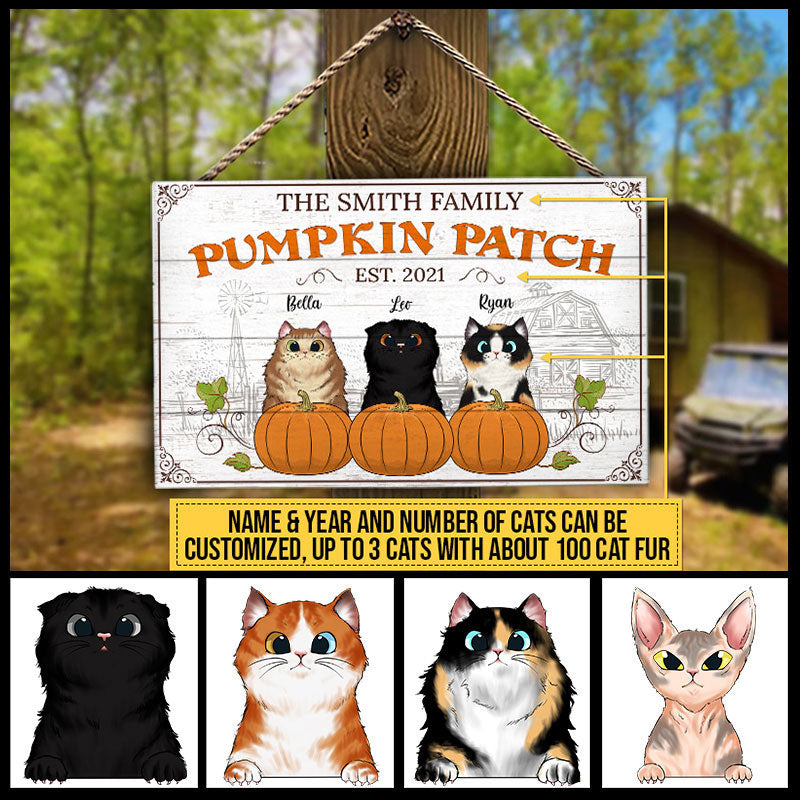 Pumpkin Patch Family, Cat Lover Gift, Fall Decor, Custom Wood Rectangle Sign