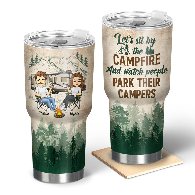 Let's Sit By The Campfire Husband Wife Camping - Couple Gift - Personalized Custom 30 Oz Tumbler