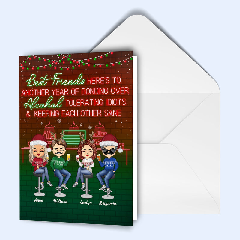 Here's To Another Year Of Bonding Over Alcohol Christmas Best Friends - Christmas Gift For Besties - Personalized Custom Folded Greeting Card