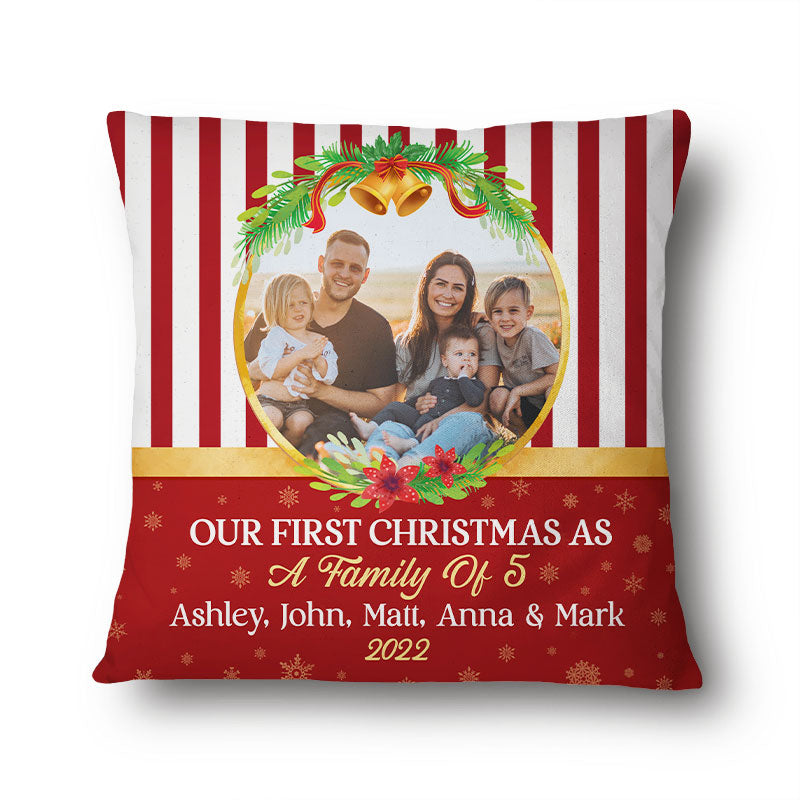 Custom Photo Our First Christmas As A Family - Christmas Gift For Family And Couple - Personalized Custom Pillow
