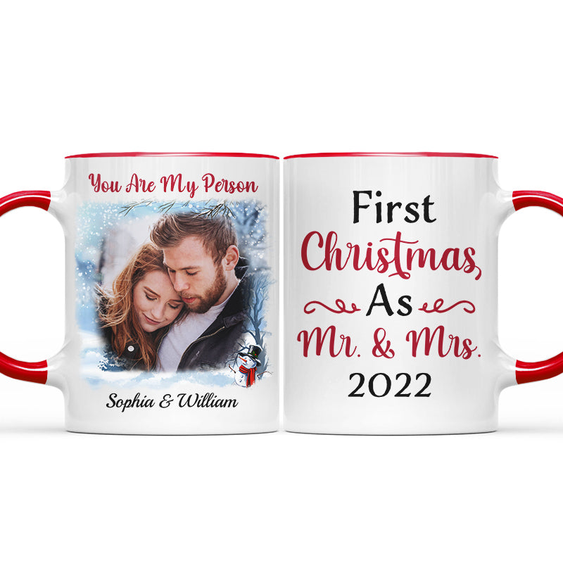 Custom Photo First Christmas As Mr & Mrs - Christmas Gift For Couple And Family - Personalized Custom Accent Mug