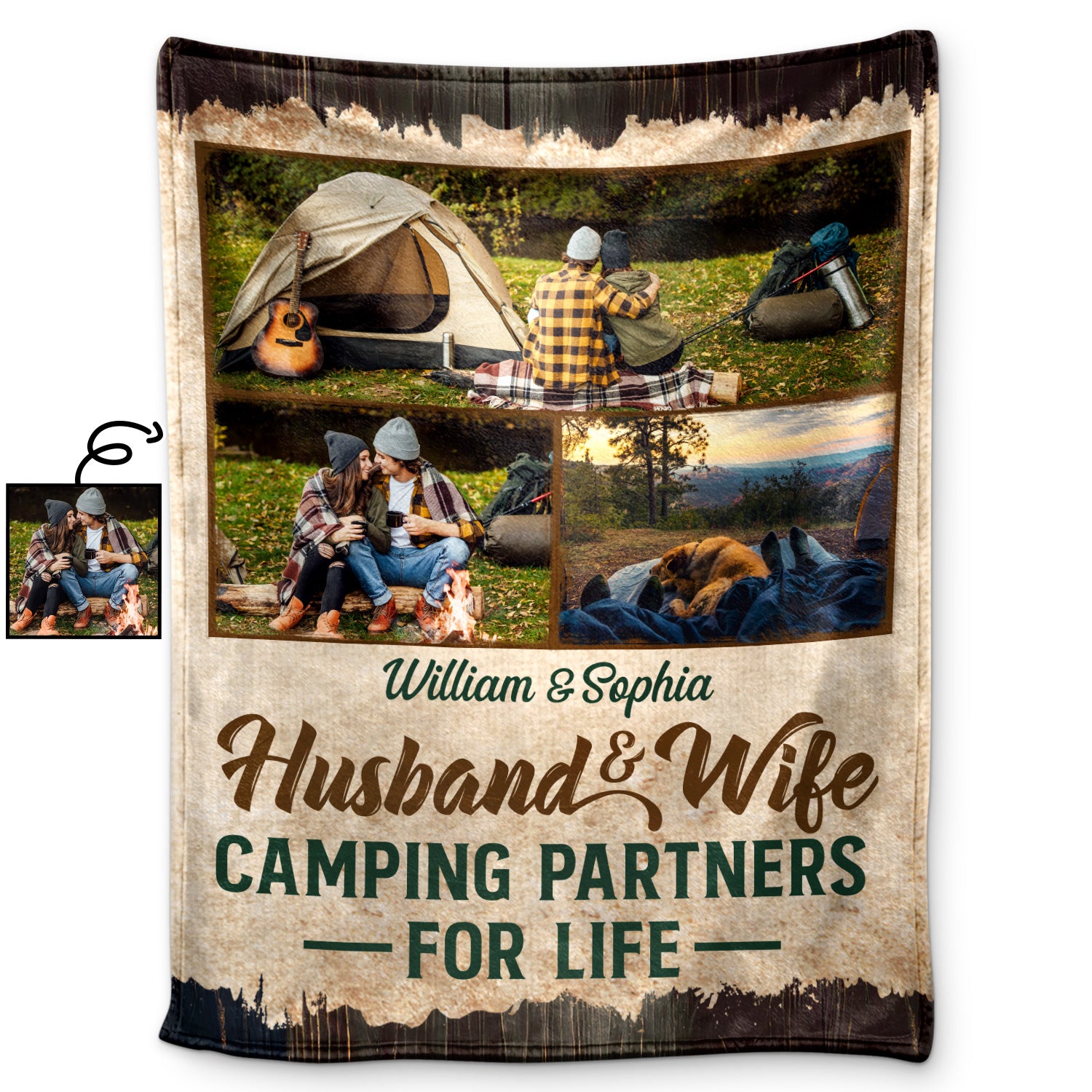 Custom Photo Husband & Wife Camping Partners For Life - Gift For Camping Couples - Personalized Custom Fleece Blanket